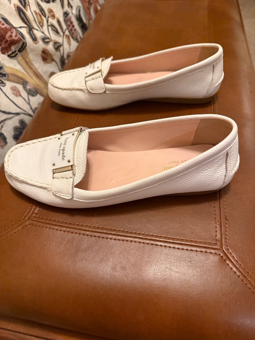 kate spade White Leather Logo Plaque Loafers - Picture 3 of 6